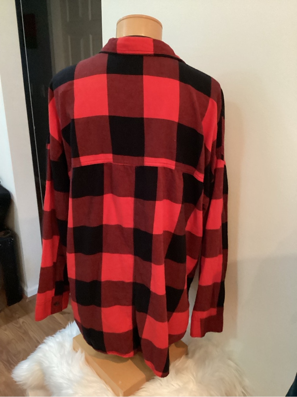 Old Navy Red & Black Buffalo Plaid Boyfriend Shirt XL Oversized Flannel - Picture 4 of 11